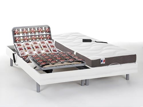 Vente-unique - Lit électrique de Relaxation Tout plots + Matelas 100% Latex 3 Zones - 2 x 70 x 190 cm - Blanc - Jupiter de YSMÉE