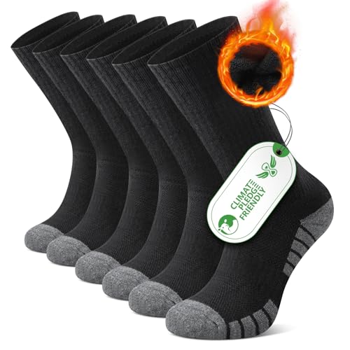 FALARY Wandersocken Herren 43-46 Merino Socken Damen Thermo Outdoor Socken Trekkingsocken 50% Merinowolle Sportsocken Laufsocken Warme Wintersocken Gepolstert Atmungsaktiv Anti-Blasen Schwarz 3 Paar