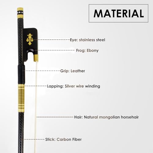 Image of Kmise Carbon Fiber Violin Bows: Lightweight Violin Bow 4 /4, Anti-Deformation Full Size Fiddle Bow, Ultra-Stretchy Horse Hair, Gift for Professional, Beginner, Adults, Kids Violins Practice (Black)