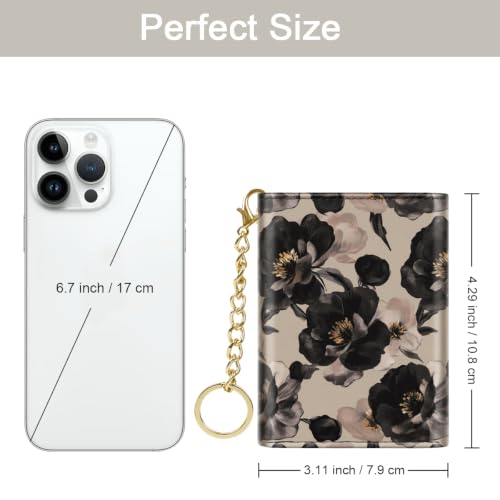Image of Champagne Rose Flower Small Wallet Women, RFID Blocking Trifold Wallet, Cute Credit Card Holder with Kaychain, Credit Card PU Leather Wallets, 7 Card Slots, ID Window, Wallets for Women Ladies Girls