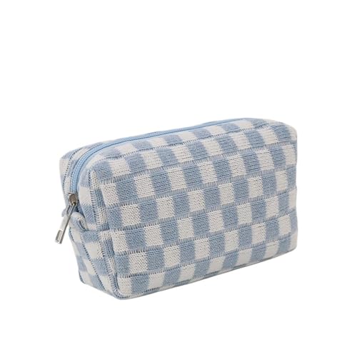Trousse de maquillage damier bleu : le grand sac portable de vos vacances
