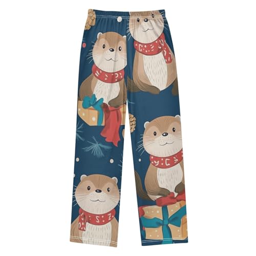 ZZXXB Christmas Otter Pine Branches Boys Long Pants Soft Trousers Elastic Waist Kids Lounge Bottoms with Pockets S-XL2