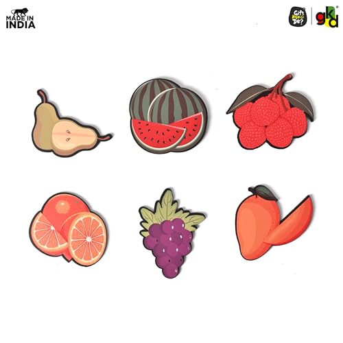 Image of GKD Wooden Fridge Magnets - Set of 5 Variations | Decorative Refrigerator Magnet for Home & Office | Gift for Fridge Lovers (Fruits)