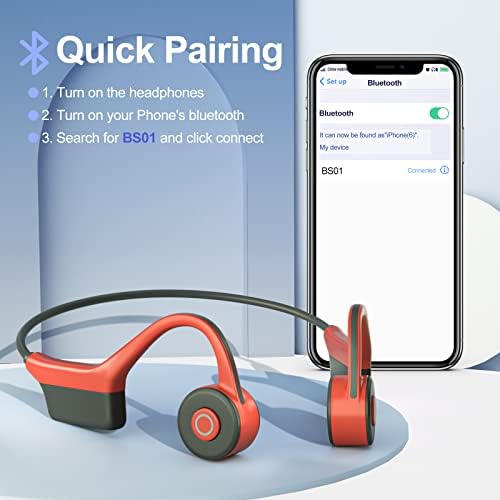 Bone Conduction Headphones, Bluetooth Wireless Earphones with Mic, Running Headphones, Open-Ear Sweatproof Ultralight Sports Headphones for Running, Cycling, Driving, Gym (Red)