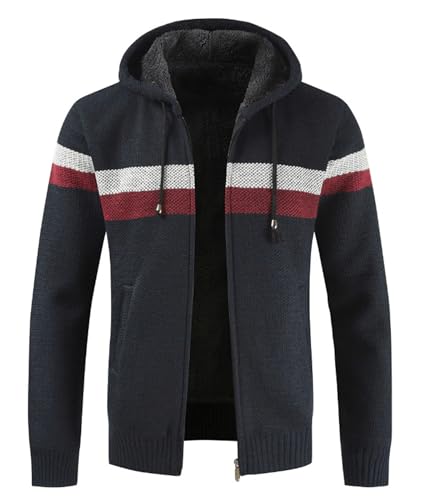 Image of LLdress Mens Knit Cardigan Sweaters Sherpa Lined Full Zip Hoodie With Pockets