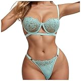 SRZYMJ Babydoll Sexy Spitze Dessous Sexy Set Mit Öffnung Negligee Seide Lingerie Set with Stockings Nachtwäsche Spitze Nachtkleid Langarm Spitze Sleepwear Women Minzgrün Unterwäsche Frauen Sexy Set