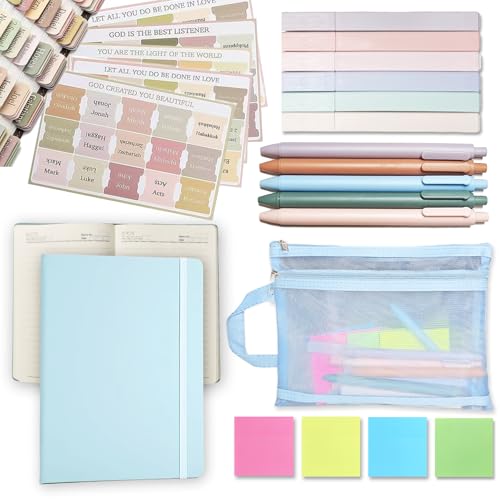 YOJO Bible Study Supplies,Bible Journaling Kit with Journal,6 No Bleed Highlighters,5 Gel Pens,75 Bible Tabs,200 Sticky Notes,Christian Gifts for Women Men