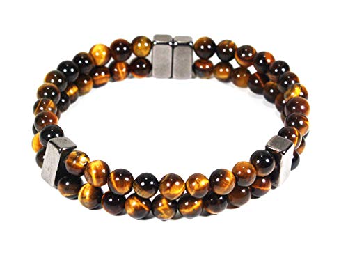 2 Row Tiger Eye Bracelet - Arthritis Jewelry For Women/Men -Good Luck & Confidence - Nervous System Support - Carpal Tunnel Bracelets #TOP12