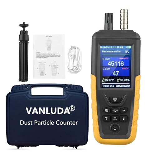 Dust Particle Counter Air Quality Monitor,High Sensitivity 3-Channel PM0.3/2.5/10 um Temperature and Humidity Monitor/USB Recharge Data Transfer/Storge Pollution Monitor