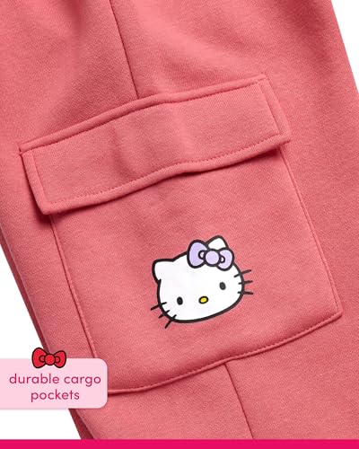 Image of Hello Kitty Girls Pants Set - 2 Piece Girls Sweatshirt Hoodie and Cargo Sweatpants Matching Set with Pockets (2T-12)
