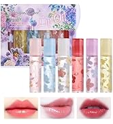 6PCS Cute Flower Clear Hydrating Roll-on Lip Oil Nourishing Non-sticky Long lasting Moisturising ...