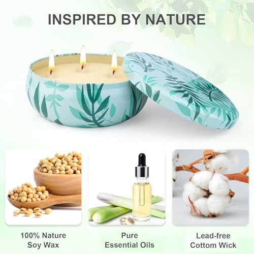 Citronella Kerze Outdoor Groß, 36OZ Zitronella Kerzen Draußen, Outdoor Kerzen Zitrone Garten mit 3 Docht Natürliche Sojawachs Kerzen Set für Garten Camping Terrasse Picknick Pool Sommergeschenk