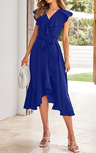 Image of PRETTYGARDEN Women's 2023 Summer Wrap Maxi Dress Casual Boho Deep V Neck Short Sleeve Ruffle Hem Split Beach Long Dresses