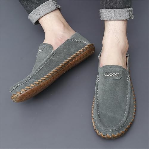 Mens Loafers Shoe Round Toe Nubuck Leather Loafer Shoes Flexible Lightweight Anti-Slip Party Slip-on4