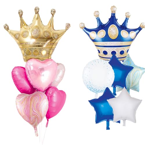 Image of Pink And Blue Crown Balloons Set For Boy or Girl Baby Shower Gender Reveal Pary Decorations