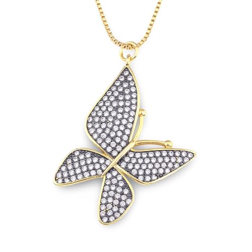 Collier papillon LAMGUL pour femme avec pendentif cuivre plateau or et pavé CZ noir