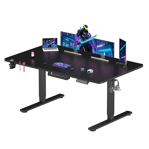 SANODESK 200x80cm Electric Standing Desk Height Adjustable Gaming Desk with with Hooks & Cupholder Sit Stand Desk with Organizer Ergonomic Home Office Computer Desk - Black