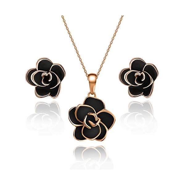 EVEVIC Rose Flower Necklace Earrings Set for Women 18K Gold Plated Hypoallergenic Jewelry Sets