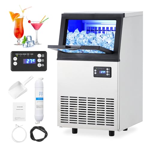 Commercial Ice Maker Machine, 110 lbs Daily Output, 18 lbs Storage Bin, Stainless Steel, Efficient & Quiet for Kitchens, Restaurants, Bars, and Cafes