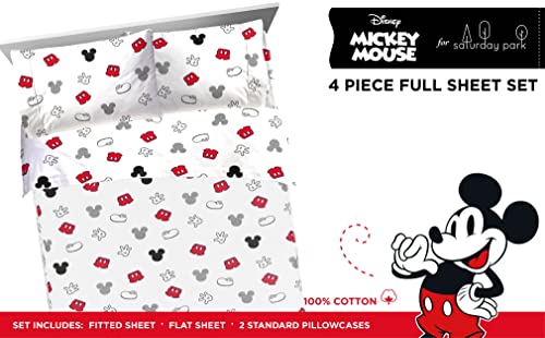 Saturday Park Mickey Mouse Full Sheet Set - 4 Piece 100% Cotton Bedding - Oeko-Tex Certified (Disney Official) #TOP1