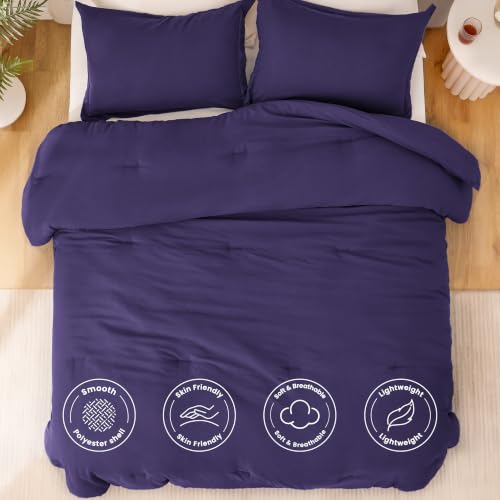 Image of Love's cabin Purple Full Comforter Set, 3-Piece Prewashed Bed Set with 1 Comforter (79 x 90 in) & 2 Pillowcases, Lightweight & Breathable for All Seasons