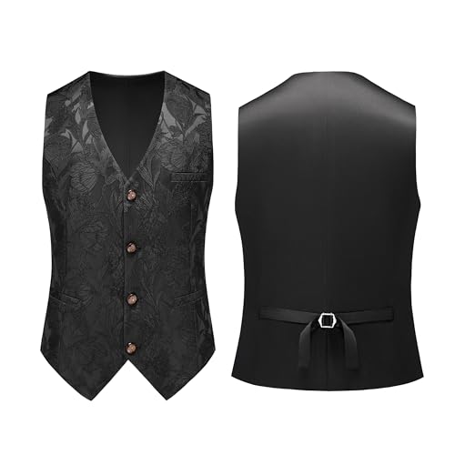 MOGU Mens 3 Piece Floral Suit Jacquard Dress Tuxedo Suit Set for Wedding Prom Jacket Vest Pants with Bow Tie3