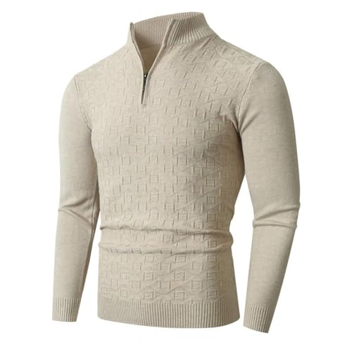 Men Sweater All-Match High Neck Slim Fit Knitted Top Temperament Casual Trend Solid Color Pullover Soft Comfortable Long Sleevedsweater O-Beige L