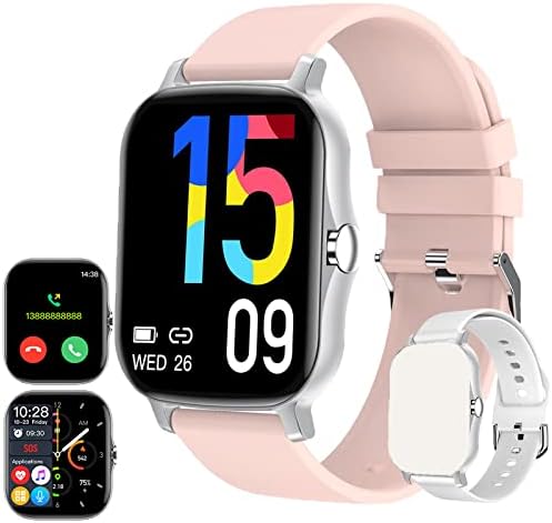 2022 Smart Watch with Call(Answer Make Calls/Voice Control), 1.7″ Smartwatch Fitness Tracker with 24/7 SOS Heart Rate Blood Pressure Oxygen Sleep Monitor for Android/iOS Phones for Men Women (pink)