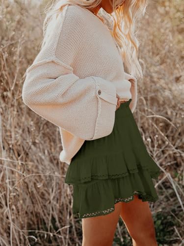 Image of Aoudery Flowy Shorts for Women Casual Boho Ruffle Tiered Skorts High Waist Mini Skirts Golf Tennis Crochet Shorts