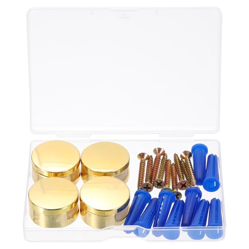 Image of uxcell 4 Pcs Frameless Mirror Mounting Hardware, Zinc Alloy Mirror Holders Mirror Mounting Clips Mirror Hanging Holders Brackets Kit with Screws & Anchors for Bathroom, Gold