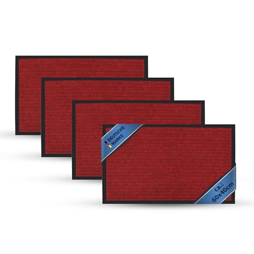 Bestlivings Felpudo «Pack de 4» – Alfombra atrapa-Suciedad (Rojo / 60x40 cm) Alfombrilla Antideslizante y Absorbente, para Interior y Exterior