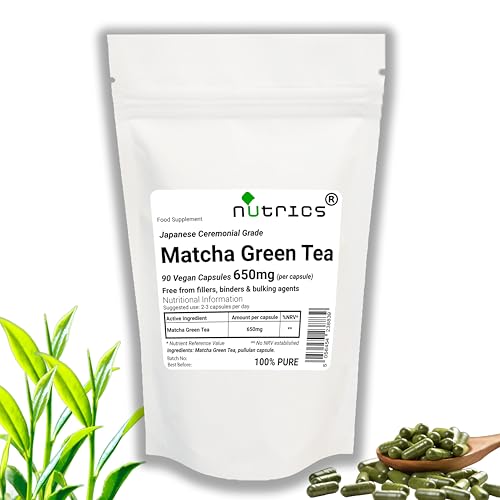 Nutrics® 650mg Japanese Matcha Green Tea 90 V Capsules - 100% Pure - No Additives- Vegan Vegetarian (90 V Capsules)