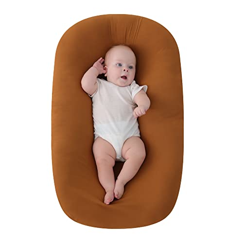 The Moon Brand Baby Lounger & Infant Floor Seat Newborn Essentials cotton fabric -Baby nest- Baby Co sleeping Bed Portable and Adjustable Newborn Sleeper Suitable for 0-6 Months -95*55 cm Brown
