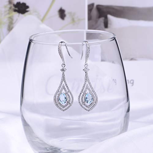 Cubic Zirconia Teardrop Dangle Earrings - Sterling Silver Pear Shape Crystal CZ Chandelier Rhinestone Wedding Statement Earring for Bride Bridesmaids Mother of Bride Pageant Party Prom4