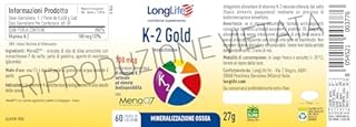 LongLife® K-2 Gold | Con vitamina K2 da natto (MenaQ7®) | Alta biodisponibilità | Benessere osseo e cardiovascolare | Fino a 2 mesi di trattamento | Senza glutine