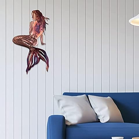 Coocar Metal Wall Art Outdoor Nautical Decor, Iron Mermaid Ocean Hanging Sculpture for for Home Garden Beach Decor 40CM x 25CM, A Cover