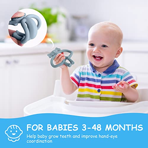 Vicloon Baby Beißspielzeug, 2 Stück Elefant Zahnungshilfe, Beißring aus Silikon BPA-frei,wundes Zahnfleisch zu stimulieren und zu massieren,ab 3 Monaten-grau+grün – Bild 7