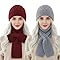 YJWZ Knitted Hooded Scarf 2 In 1 Integrated Ear Protection Cap Flannel Plus Velvet Thick Windproof Cap Winter Warm Hat with Scarf for Women