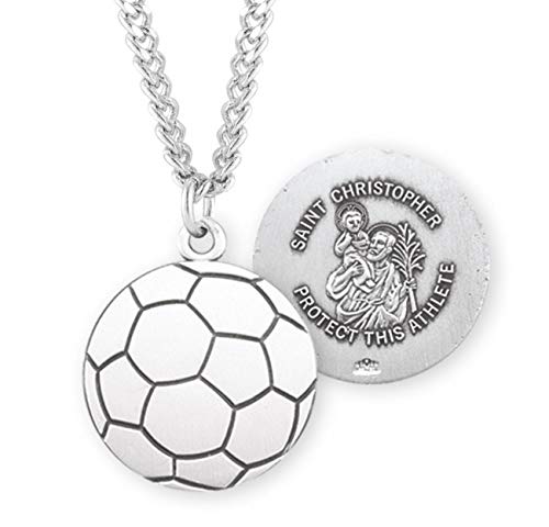HM MH St Saint S701324 - Soporte para balón de fútbol (Plata de Ley 925, 25 mm, 21 mm, Cadena chapada en rodio de 61 cm, Caja de presentación de Gamuza)