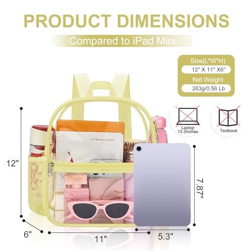 Image of Oraben Clear Backpack for Stadium Events Stadium Backpack Waterproof 12x6x12 Clear Bag for Adult Concert Sports Work (Nylon Shoulder Straps, Yolk Yellow)