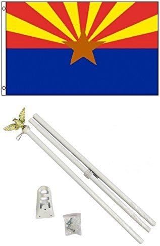 3x5 State of Arizona Flag White Pole Kit Set - Party Decorations Supplies For Parades - Prime Outside, Garden, Men Cave Decor Flag