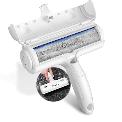 Image of ACE2ACE Pet Hair Remover Roller, Reusable Animal Hair Removal Brush for Dogs and Cats, Self Clean Pet Roller for Carpet, Furniture, Rugs, Laundry, Clothes and Bedding, Sofa, Paw Design,White+Blue
