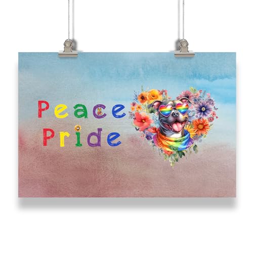 Ninety3POD Peace Love Pride Pitbull with Rainbow Sunglasses LGBT LGBTQ+ Landscape Poster American Pit Bull Terrier Dog Lover Gifts Idea Wall Art Home Decor - 004