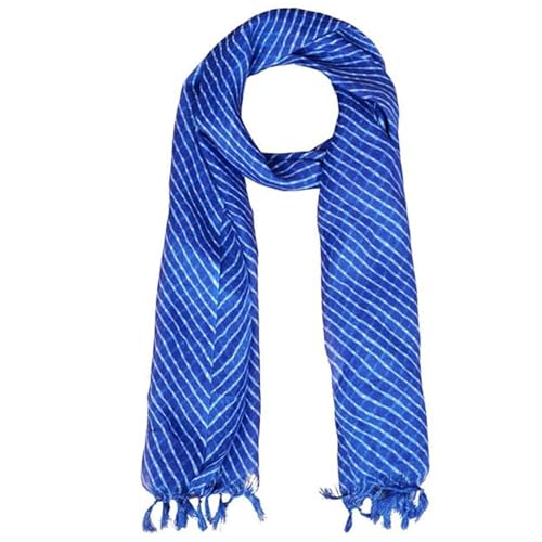Image of Women's Cotton Blend Striped Print Dupatta with 2.20 Meters | Women's cotton printed dupatta with tassels