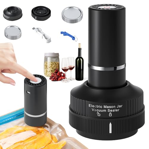 Electric Mason Jar Vacuum Sealer, Mason Jar Sealer Kit, Food Storage Vacuum Sealer, Type-C Charging, LED Display, Automatic Jar Sealer for Wide and Regular Mouths, for Food Storage and Airtight Preser