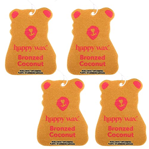 Image of Happy Wax Bronzed Coconut Hanging Car Cub Air Freshener - Scented and Infused with Natural Essential Oils - Cute 4-Pack