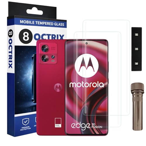 Image of Curved UV Tempered Glass Screen Protector for Moto Edge 30 Fusion | Transparent | Pack of 2 | Full Screen Coverage with UV Installation Kit