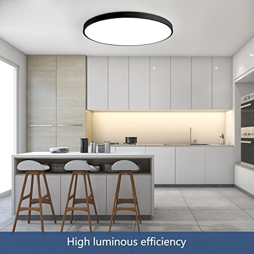 JDONG LED Deckenleuchte Dimmbar Flach Rund Schwarz 54W Deckenlampe mit Fernbedienung 3000K-6500K Warmweiß Kaltweiß Tageslicht Lampe für Schlafzimmer Kinderzimmer Büro Wohnzimmer Ø50CM