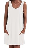Camisunny Cotton Summer Tank Dresses for Women Sleeveless Mini Beach Vacation Dress White T Shirt Dress Size M