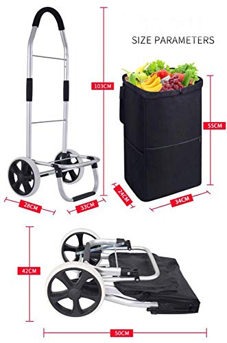 Einkaufstrolley auf 2 Rädern, faltbar, kompakt, mit abnehmbarer Tasche, wasserdicht, strapazierfähig, extra große… – Bild 8